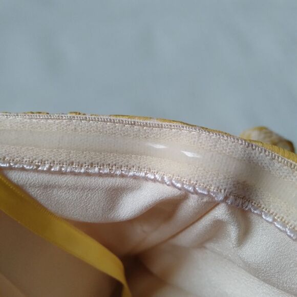 BCBGMAXAZRIA Yellow & White Tie Front Strapless Bubble Mini Dress Women's Size 2 - Picture 10 of 14